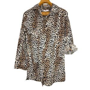 Chico's Leopard No Iron Button Down Blouse Size: L